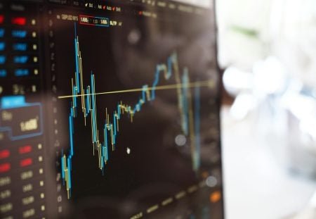 Computer screen showing candlestick chart, featured in the Shartru Wealth blog on sequence of returns.